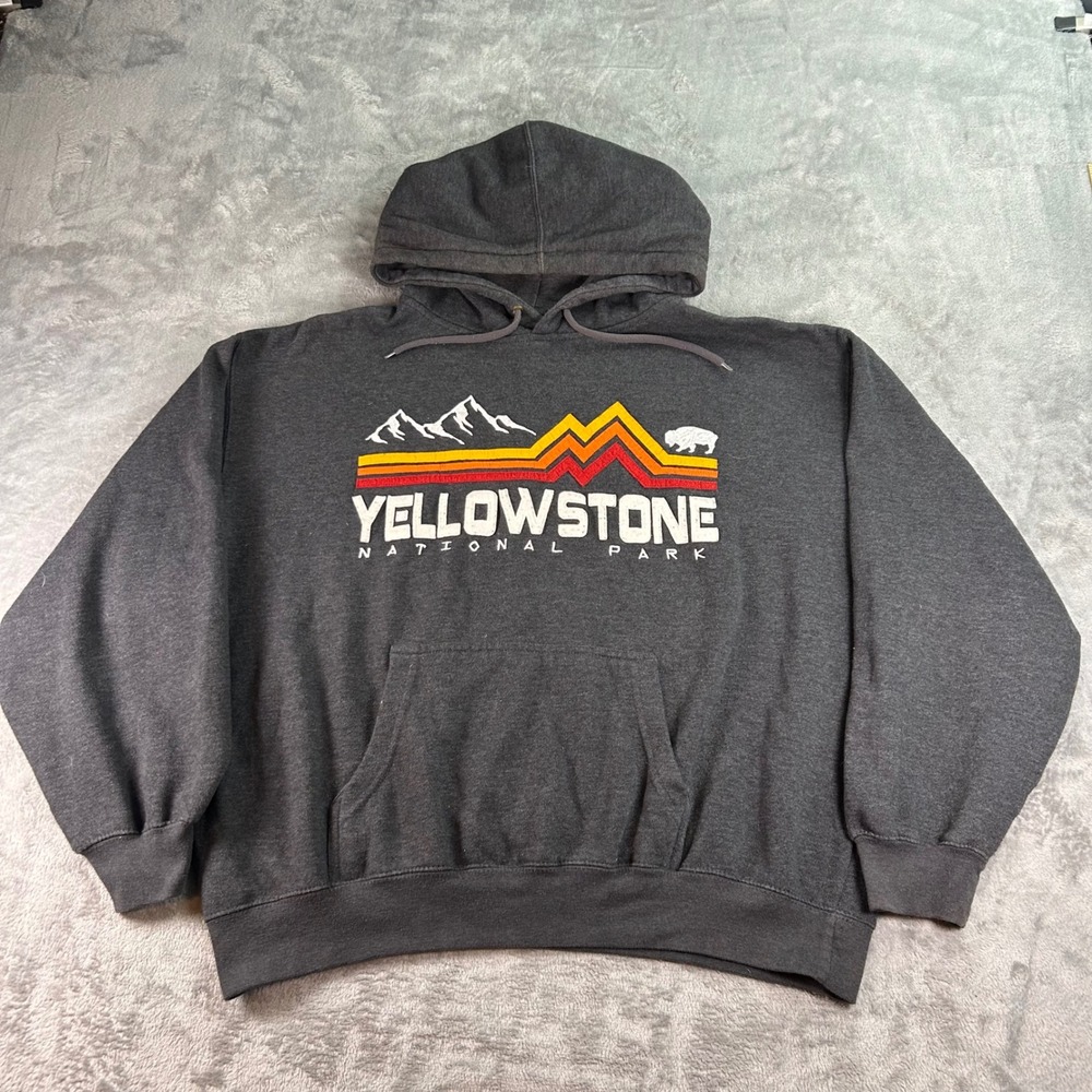 Prairie Mountain Yellowstone National Park Hoodie Charcoal Grey XL Embroidered